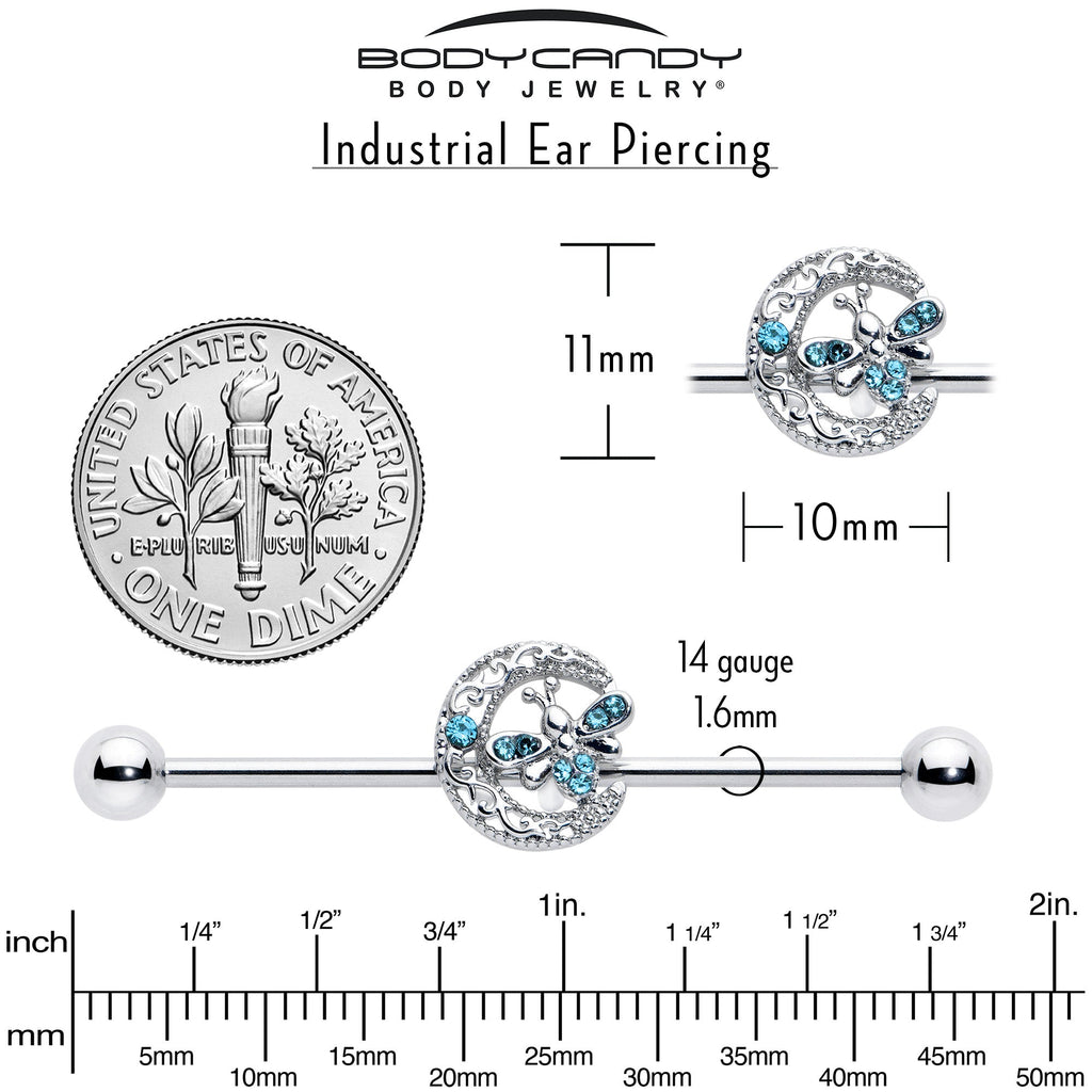 BodyCandy 14G Blue Gem Lunar Dragonfly Industrial Barbell 38mm — alternative angle