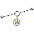 BodyCandy 14G Clear Gem Cat Yellow Flowers Dangle Project Bar 38mm — main product shot