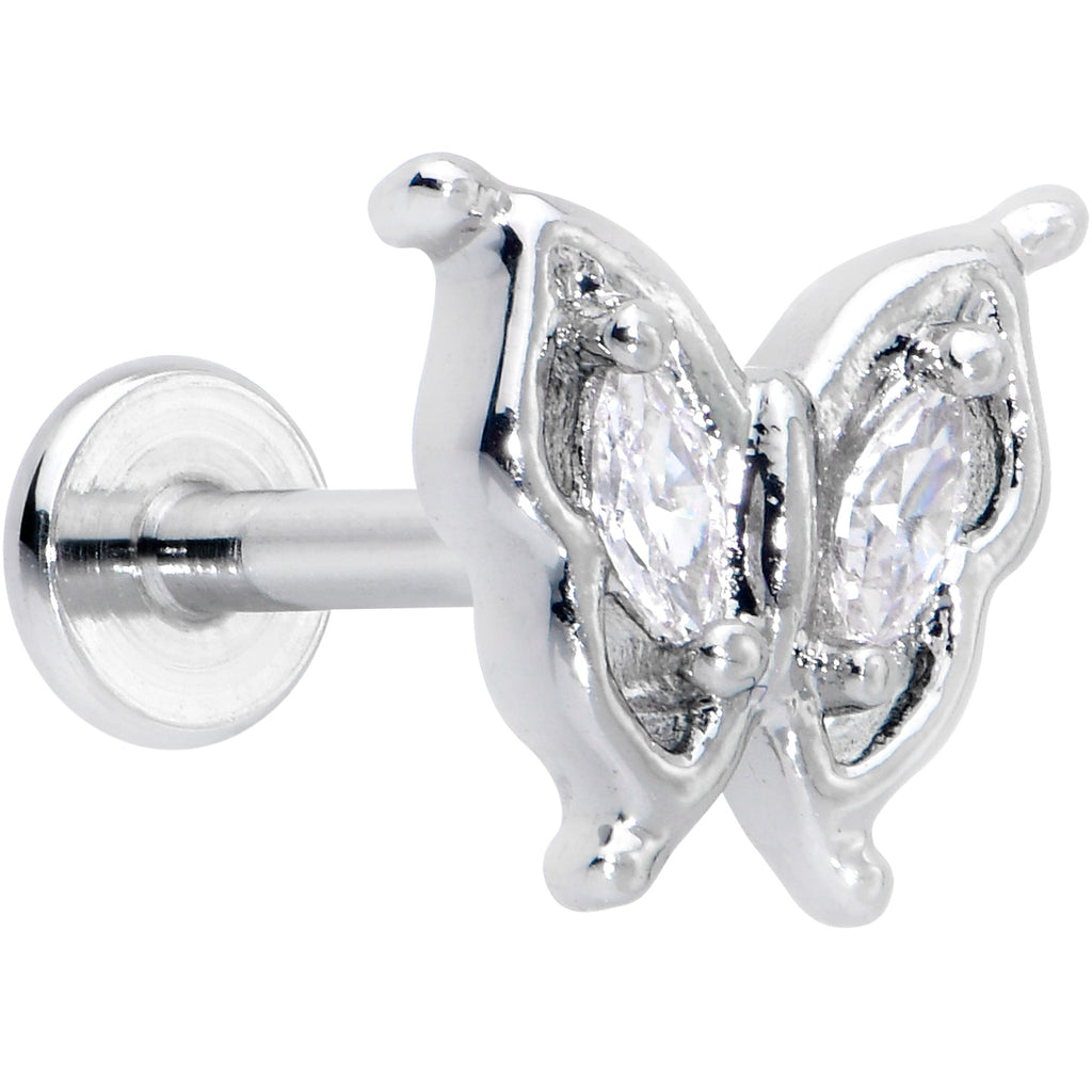 BodyCandy 16G 5/16 Clear Gem Fancy Fab Butterfly Internally Threaded Labret — main product shot