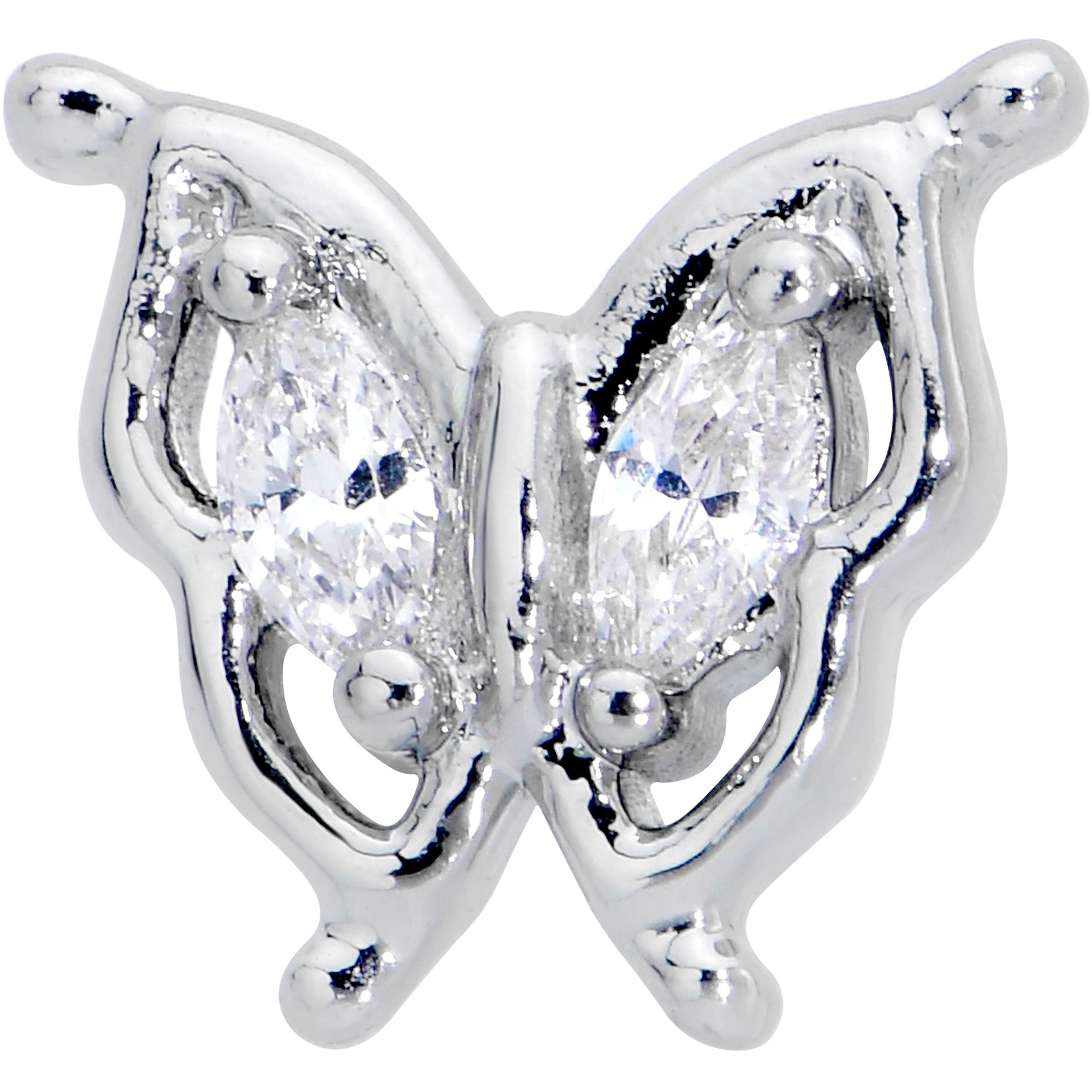 BodyCandy 16G 5/16 Clear Gem Fancy Fab Butterfly Internally Threaded Labret — detail close-up