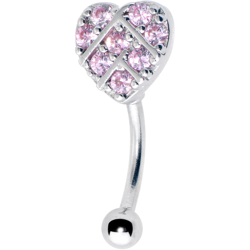 BodyCandy 16G 5/16 Pink Gem Lattice Heart Curved Eyebrow Ring — main product shot