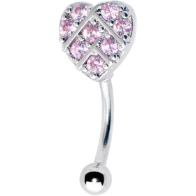 16G 5/16 Pink Gem Lattice Heart Curved Eyebrow Ring