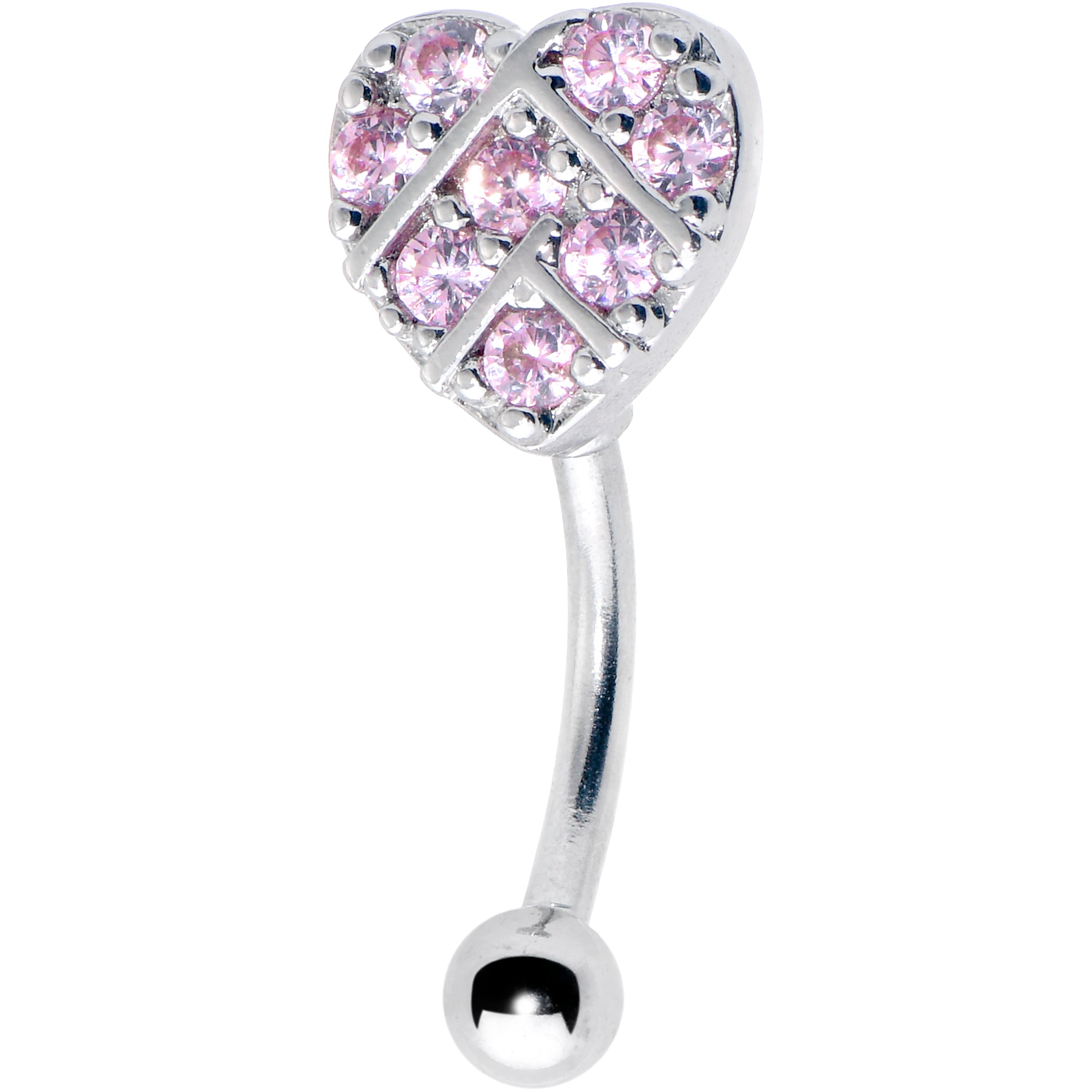 BodyCandy 16G 5/16 Pink Gem Lattice Heart Curved Eyebrow Ring — main product shot