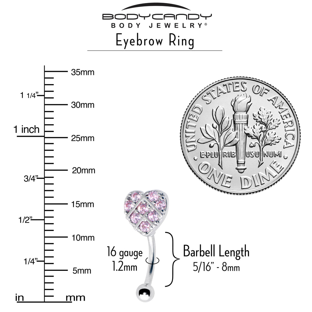BodyCandy 16G 5/16 Pink Gem Lattice Heart Curved Eyebrow Ring — detail close-up