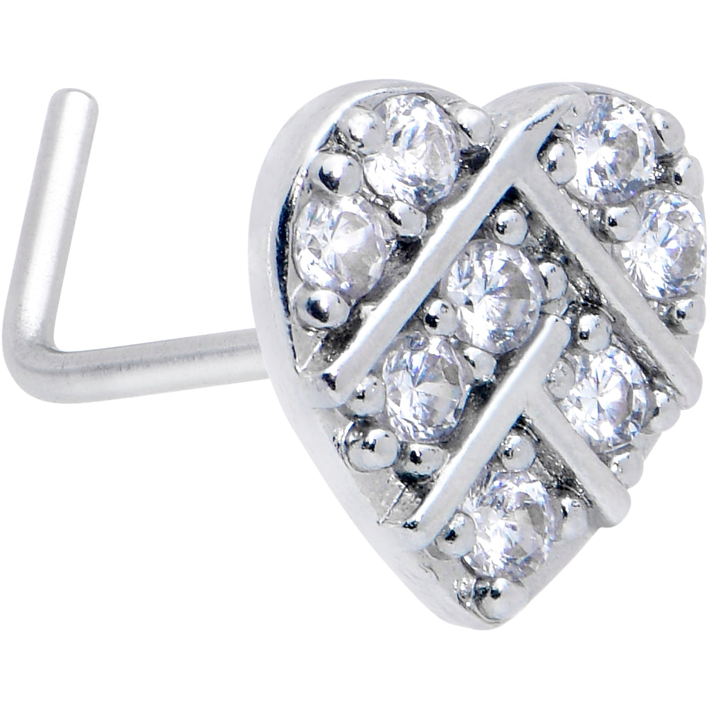 BodyCandy 20G 7mm Clear CZ Gem Lattice Heart L Shape Nose Ring — main product shot