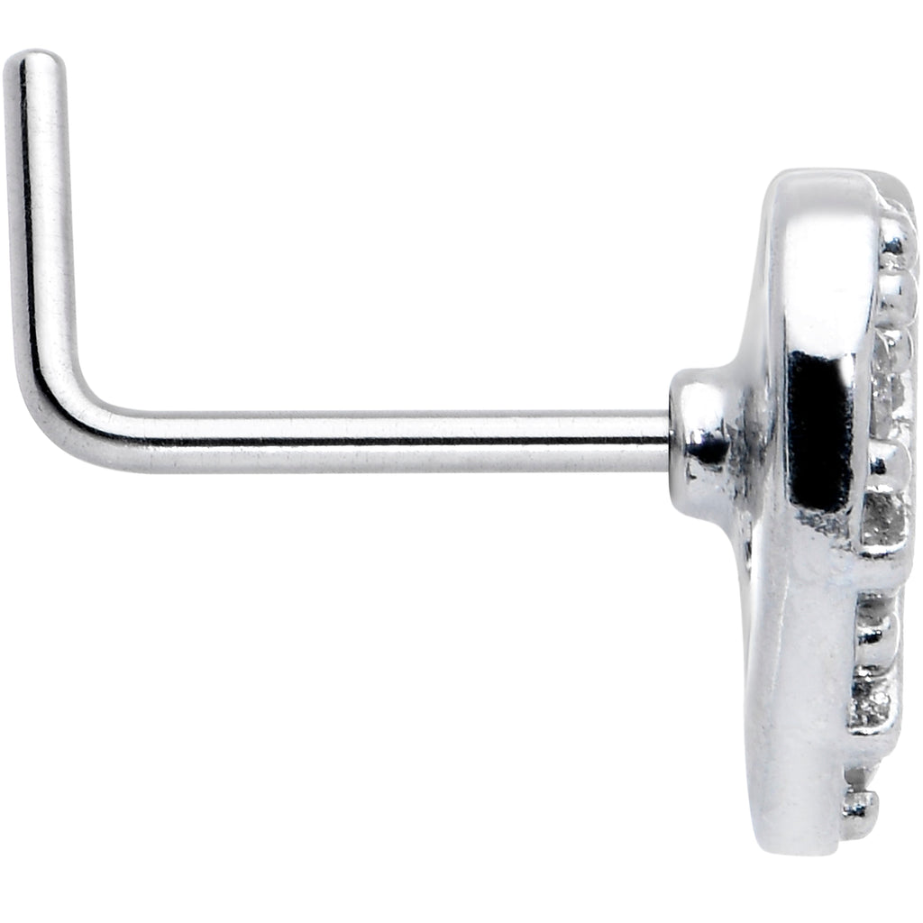 BodyCandy 20G 7mm Clear CZ Gem Lattice Heart L Shape Nose Ring — detail close-up