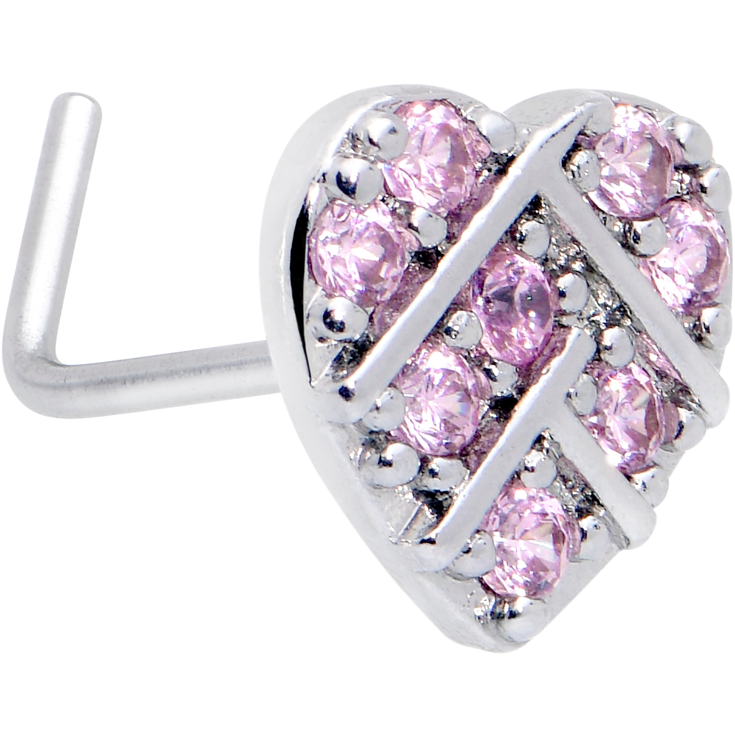 BodyCandy 20G 7mm Pink CZ Gem Lattice Heart L Shape Nose Ring — main product shot