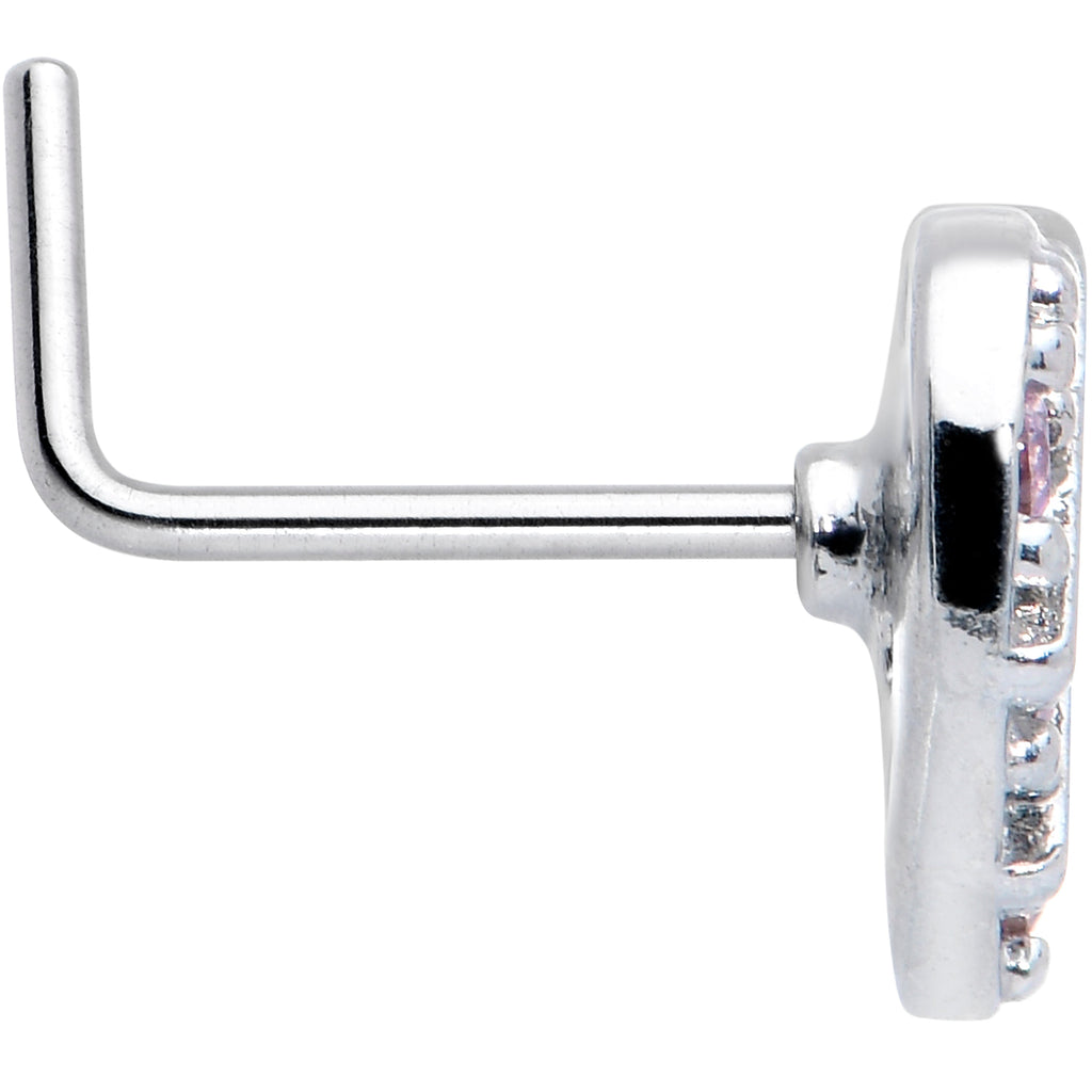 BodyCandy 20G 7mm Pink CZ Gem Lattice Heart L Shape Nose Ring — detail close-up