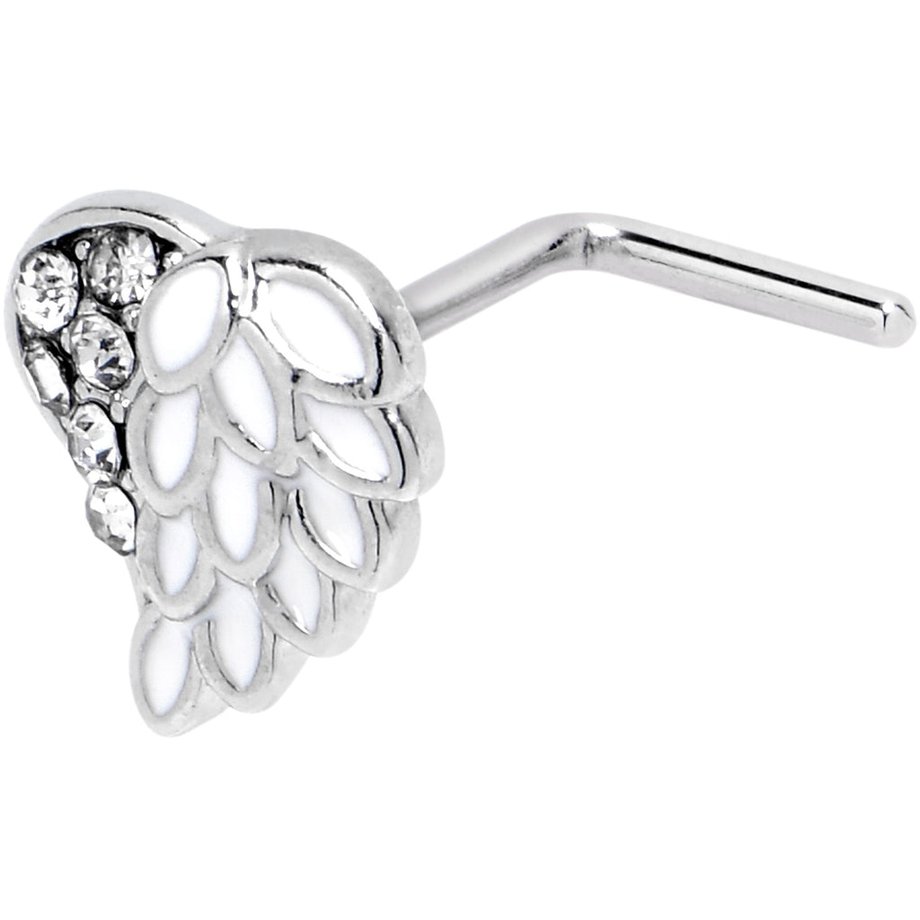 BodyCandy 20G 7mm White Heavenly Heart Angel Wing L Shape Nose Ring — main product shot