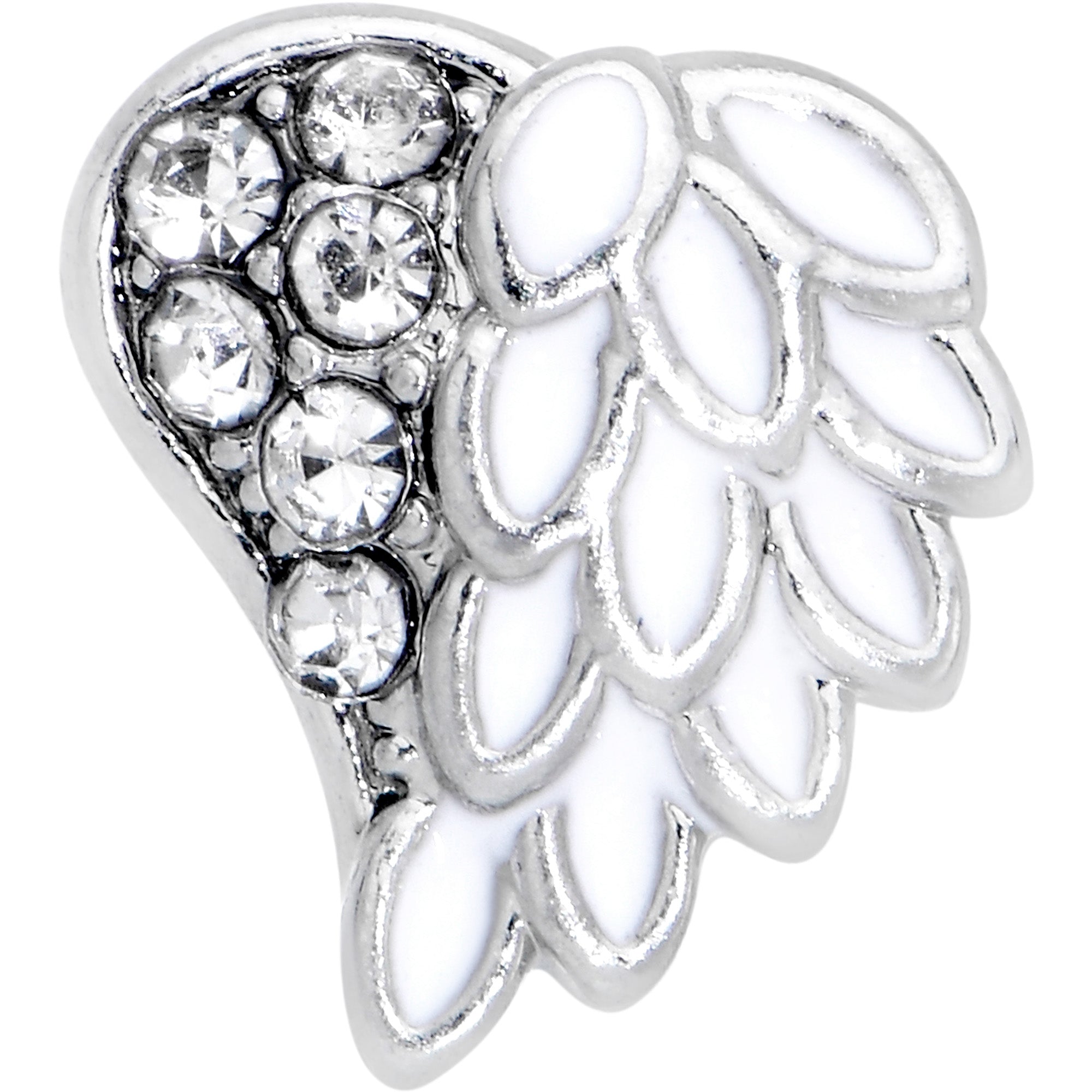 BodyCandy 20G 7mm White Heavenly Heart Angel Wing L Shape Nose Ring — detail close-up