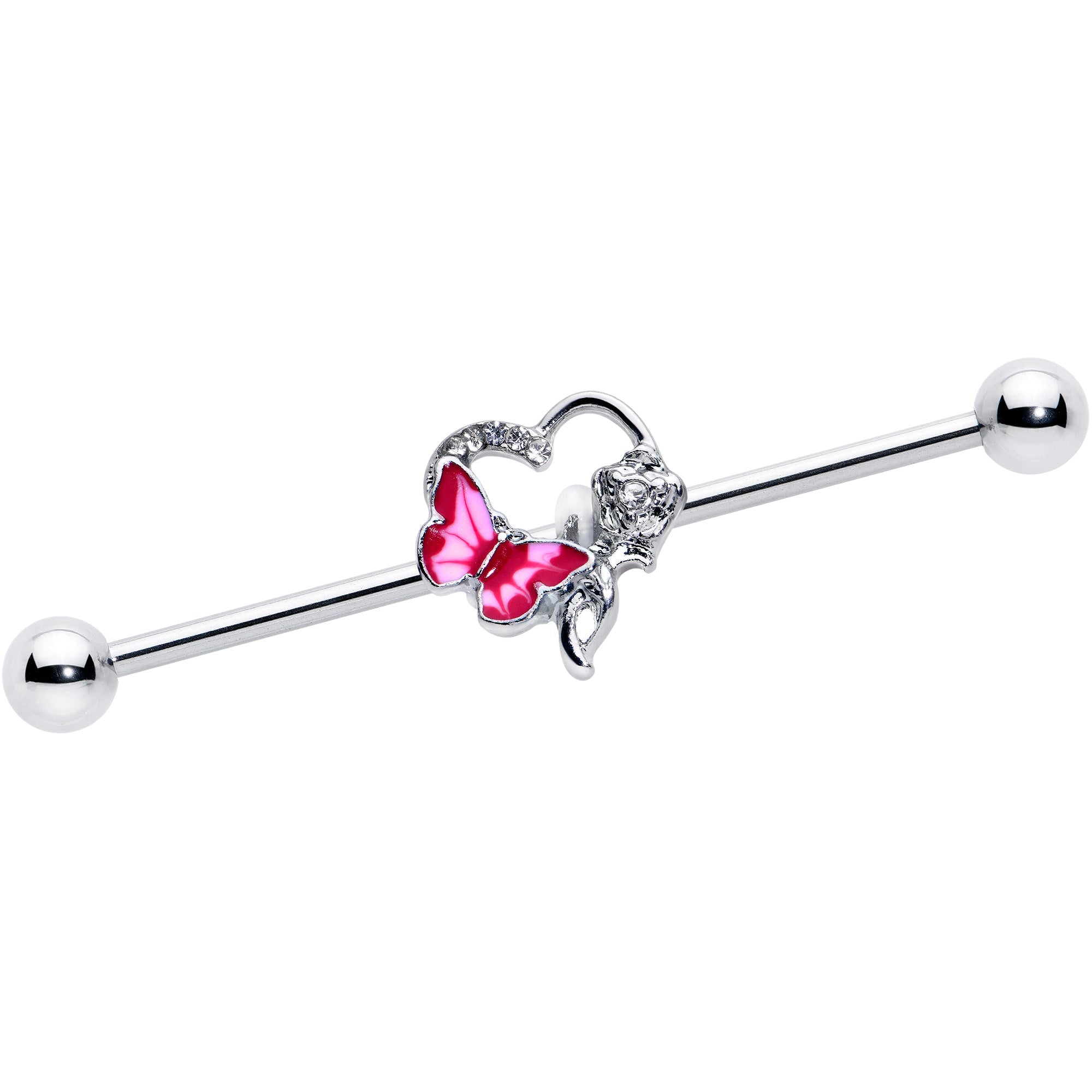 BodyCandy 14G Clear Gem Butterfly Rose Flower Pink Industrial Barbell 38mm — main product shot