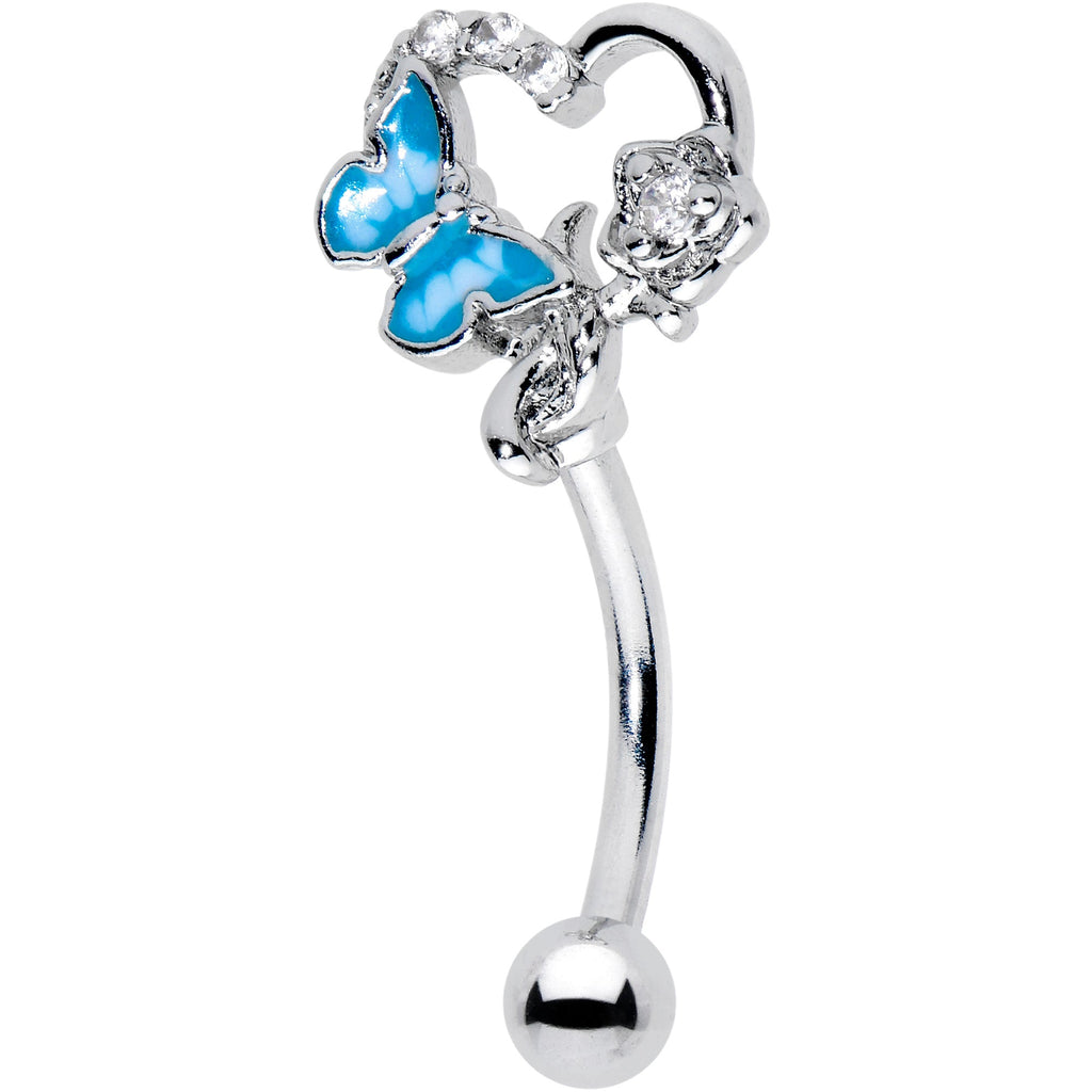 BodyCandy 16G 5/16 Clear Gem Butterfly Rose Flower Blue Curved Eyebrow Ring — main product shot