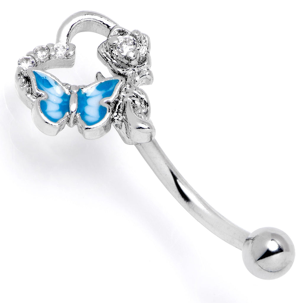 BodyCandy 16G 5/16 Clear Gem Butterfly Rose Flower Blue Curved Eyebrow Ring — lifestyle context