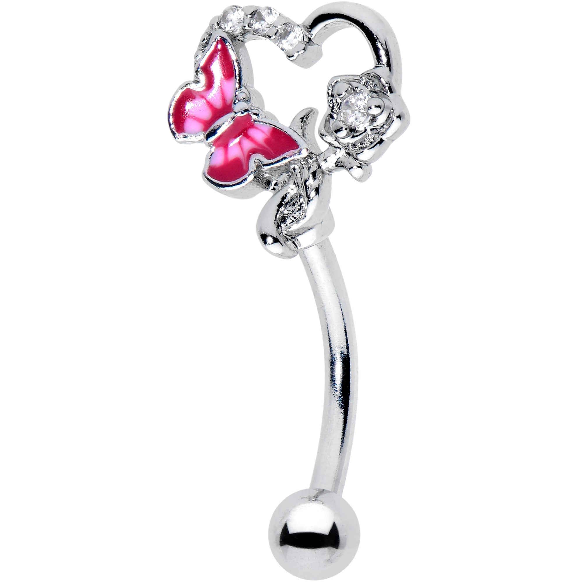 BodyCandy 16G 5/16 Clear Gem Butterfly Rose Flower Pink Curved Eyebrow Ring — main product shot