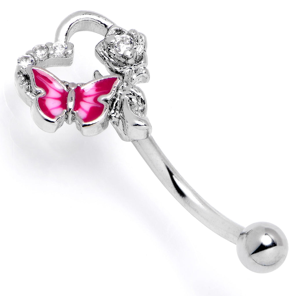 BodyCandy 16G 5/16 Clear Gem Butterfly Rose Flower Pink Curved Eyebrow Ring — lifestyle context