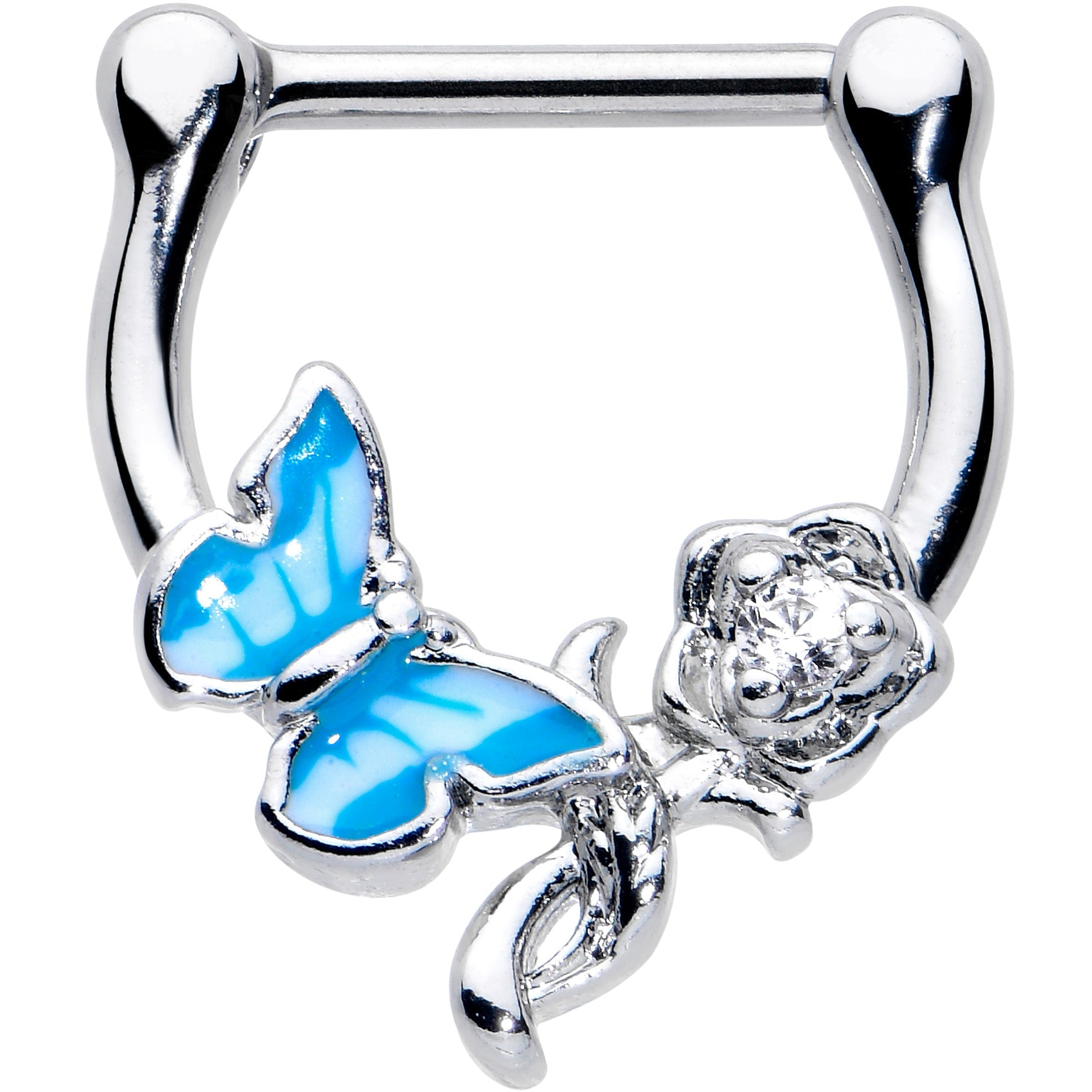 BodyCandy 16G 5/6 Clear Gem Butterfly Rose Flower Blue Cartilage Clicker — main product shot