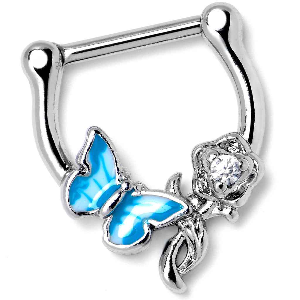 BodyCandy 16G 5/6 Clear Gem Butterfly Rose Flower Blue Cartilage Clicker — lifestyle context