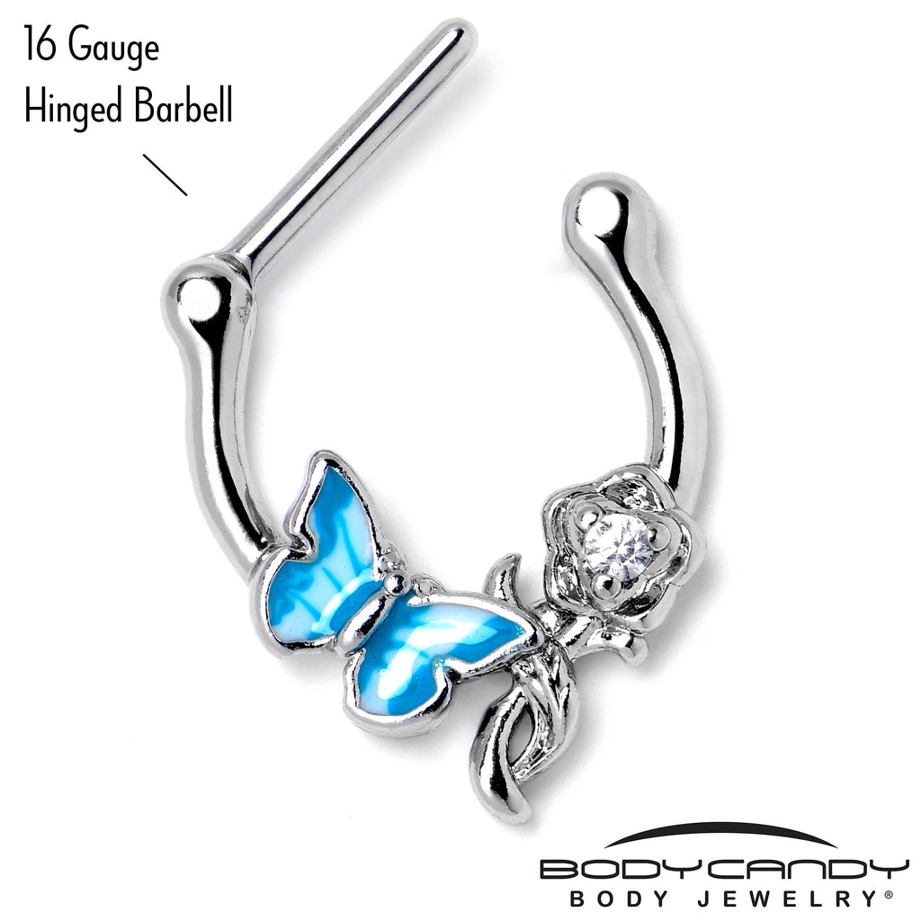 BodyCandy 16G 5/6 Clear Gem Butterfly Rose Flower Blue Cartilage Clicker — side view