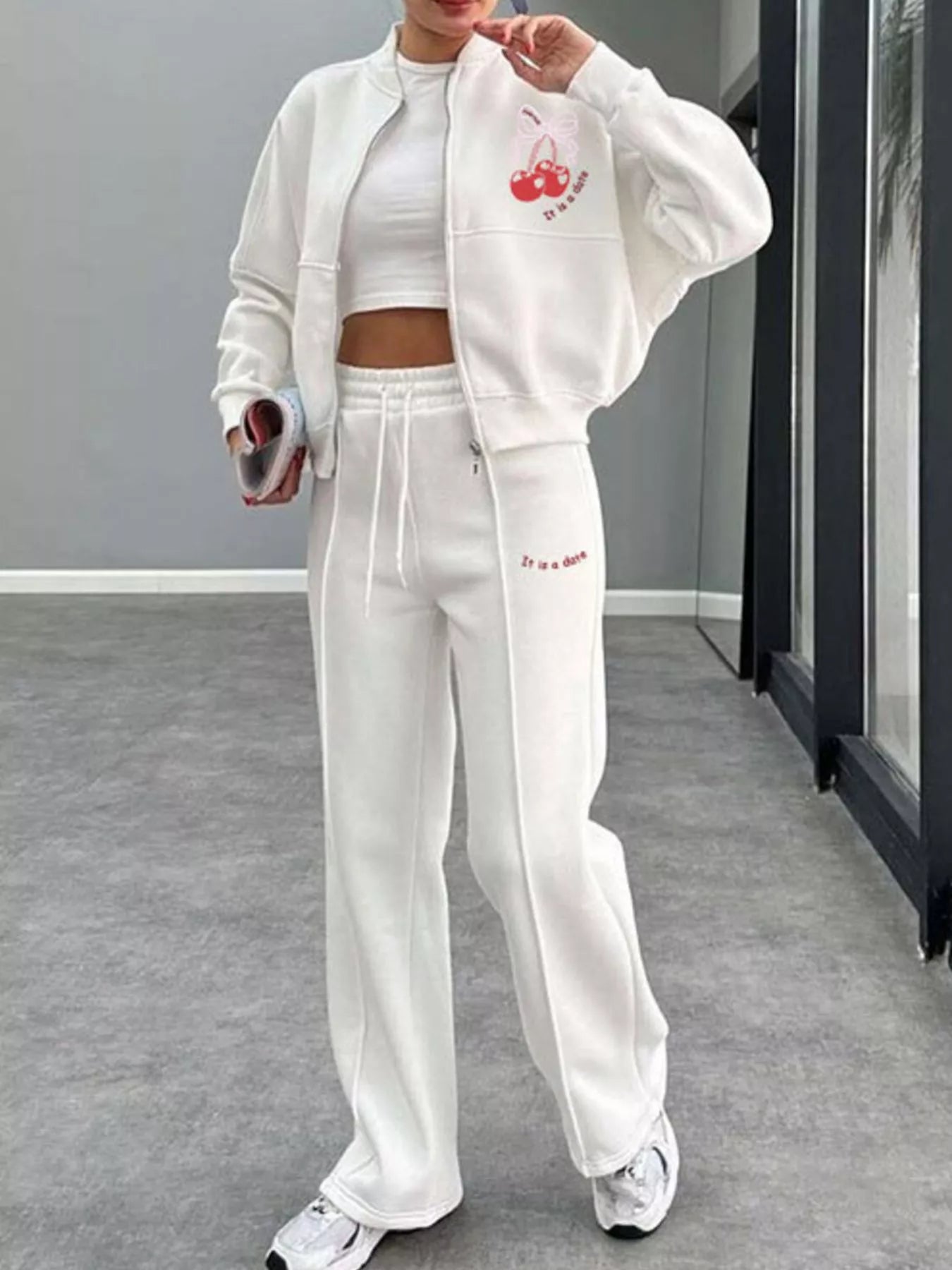 Zip Up Dropped Shoulder Outerwear and Pants Set