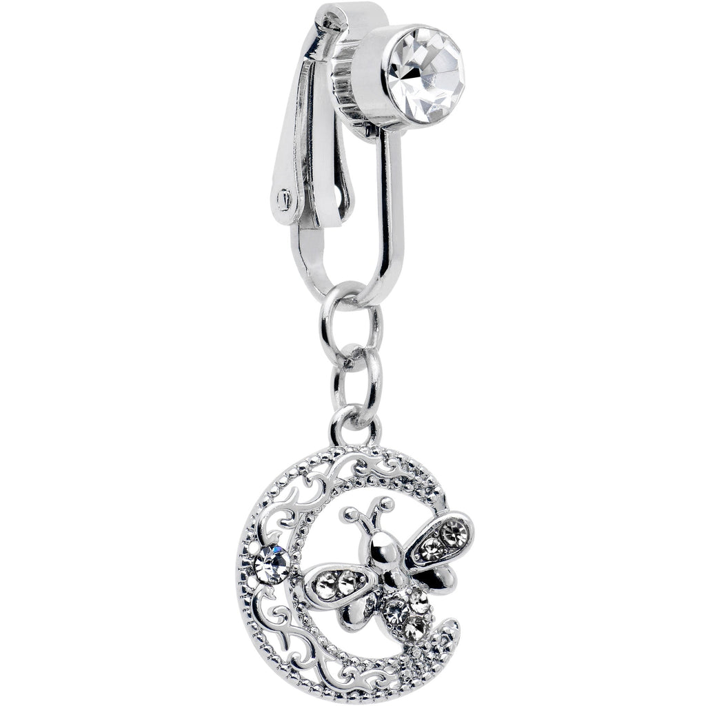 BodyCandy Clear Gem Lunar Dragonfly Fake Clip On Belly Ring — main product shot