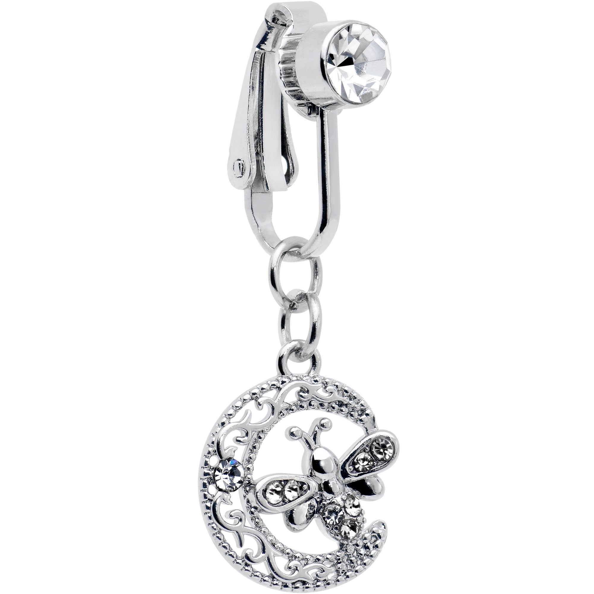 BodyCandy Clear Gem Lunar Dragonfly Fake Clip On Belly Ring — main product shot