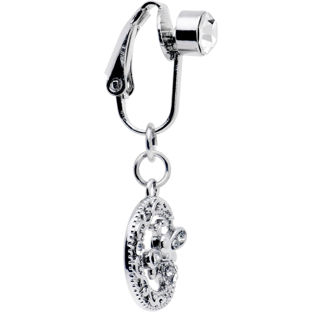BodyCandy Clear Gem Lunar Dragonfly Fake Clip On Belly Ring — detail close-up