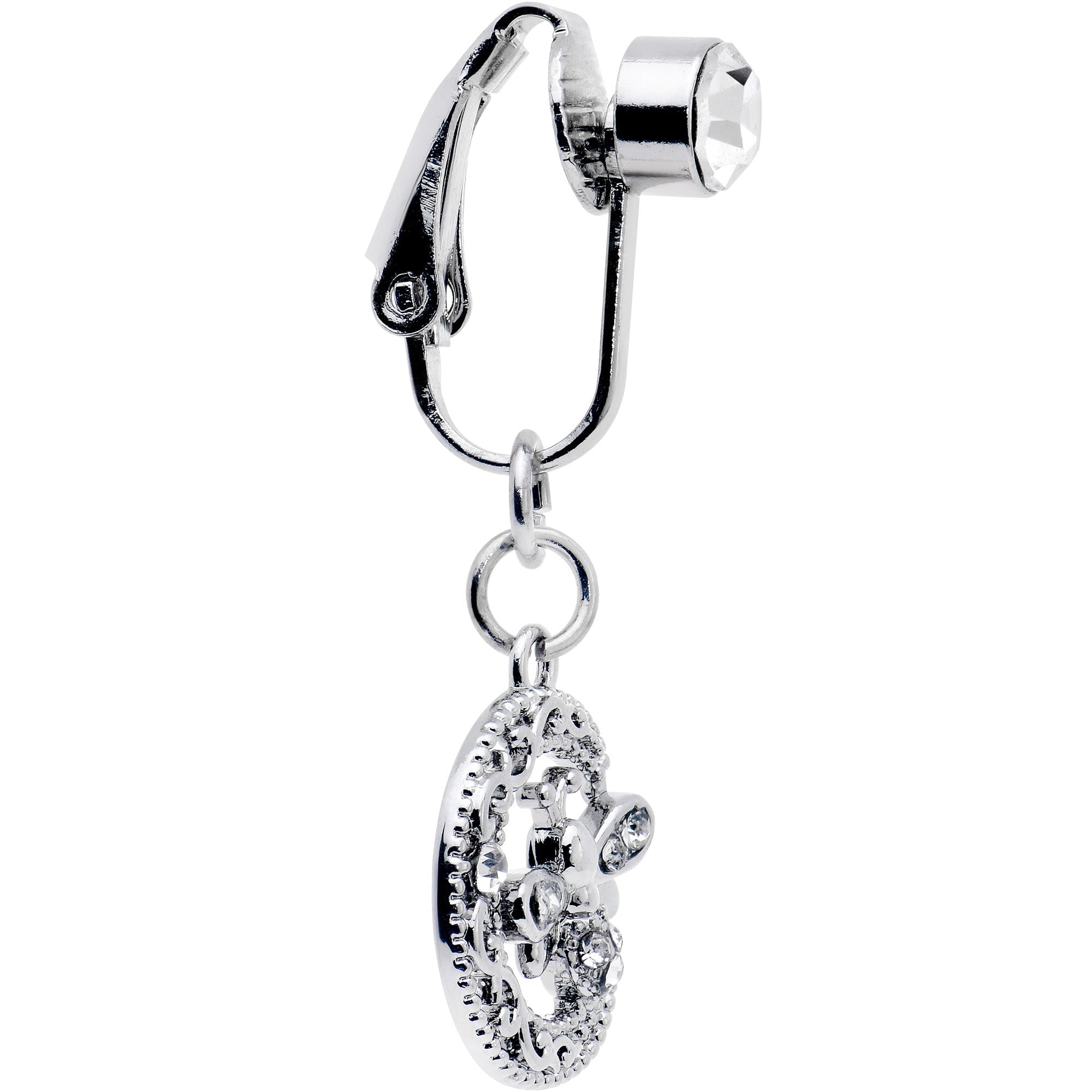 BodyCandy Clear Gem Lunar Dragonfly Fake Clip On Belly Ring — detail close-up