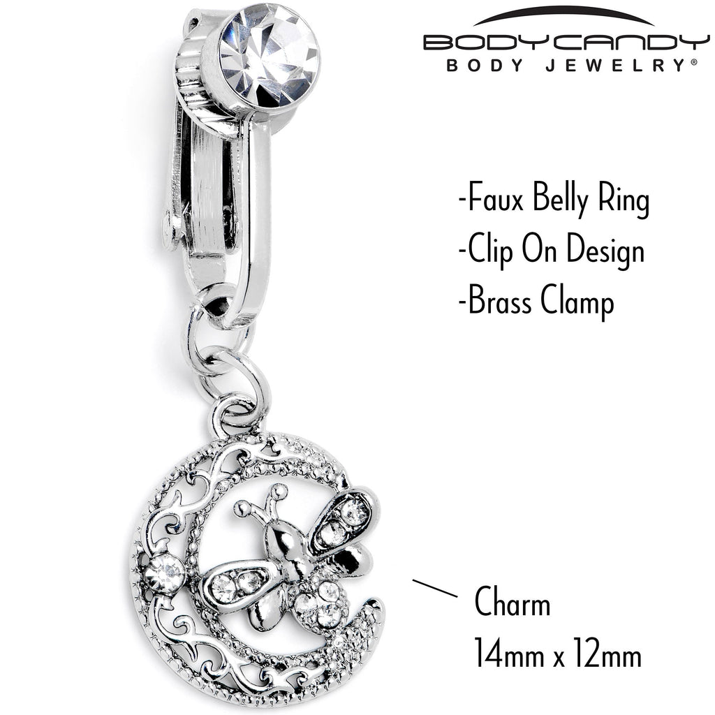 BodyCandy Clear Gem Lunar Dragonfly Fake Clip On Belly Ring — side view