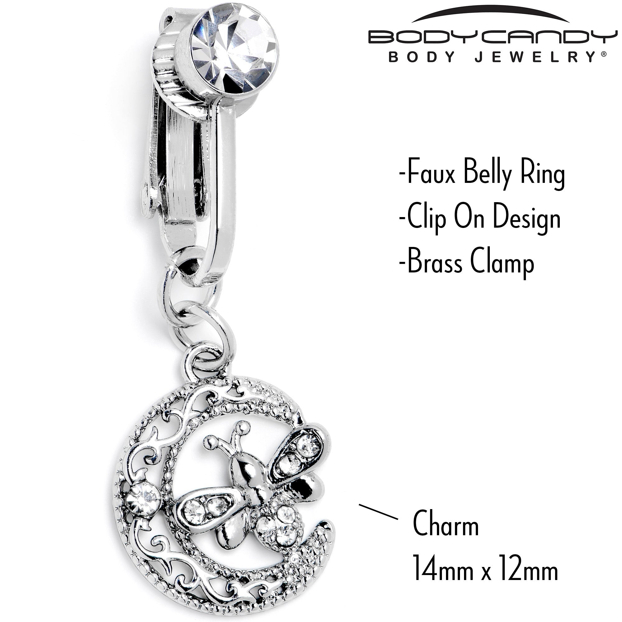 BodyCandy Clear Gem Lunar Dragonfly Fake Clip On Belly Ring — side view