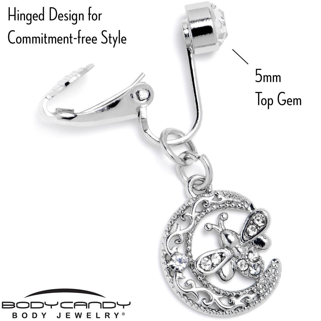 BodyCandy Clear Gem Lunar Dragonfly Fake Clip On Belly Ring — back view