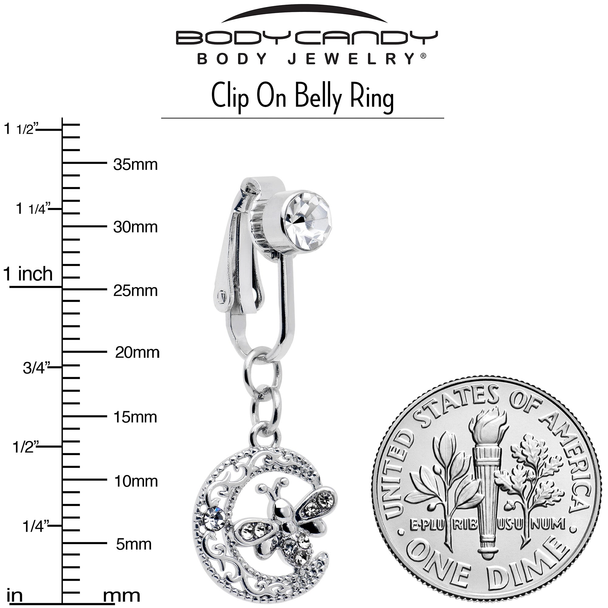 BodyCandy Clear Gem Lunar Dragonfly Fake Clip On Belly Ring — alternative angle