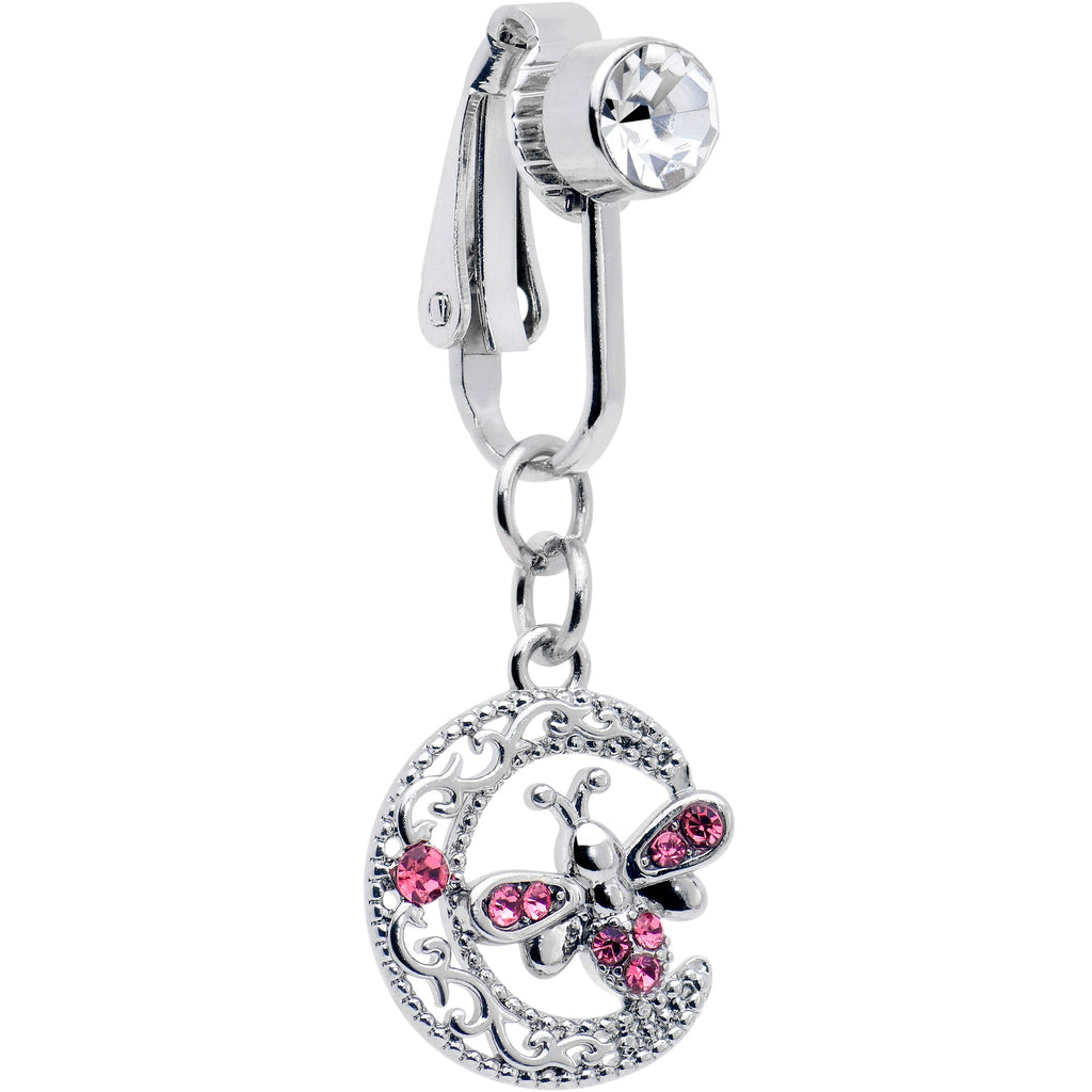 BodyCandy Pink Gem Lunar Dragonfly Fake Clip On Belly Ring — main product shot