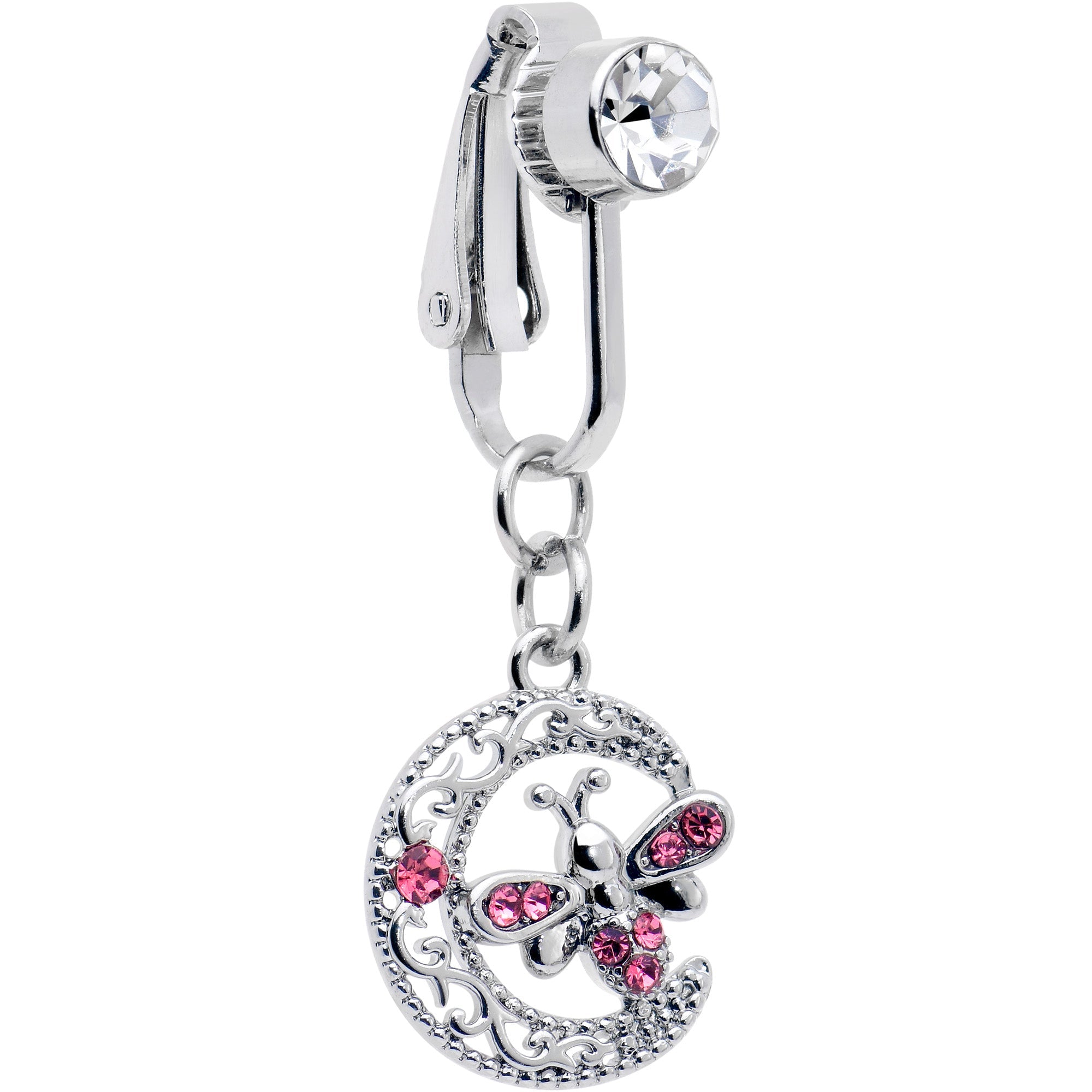BodyCandy Pink Gem Lunar Dragonfly Fake Clip On Belly Ring — main product shot