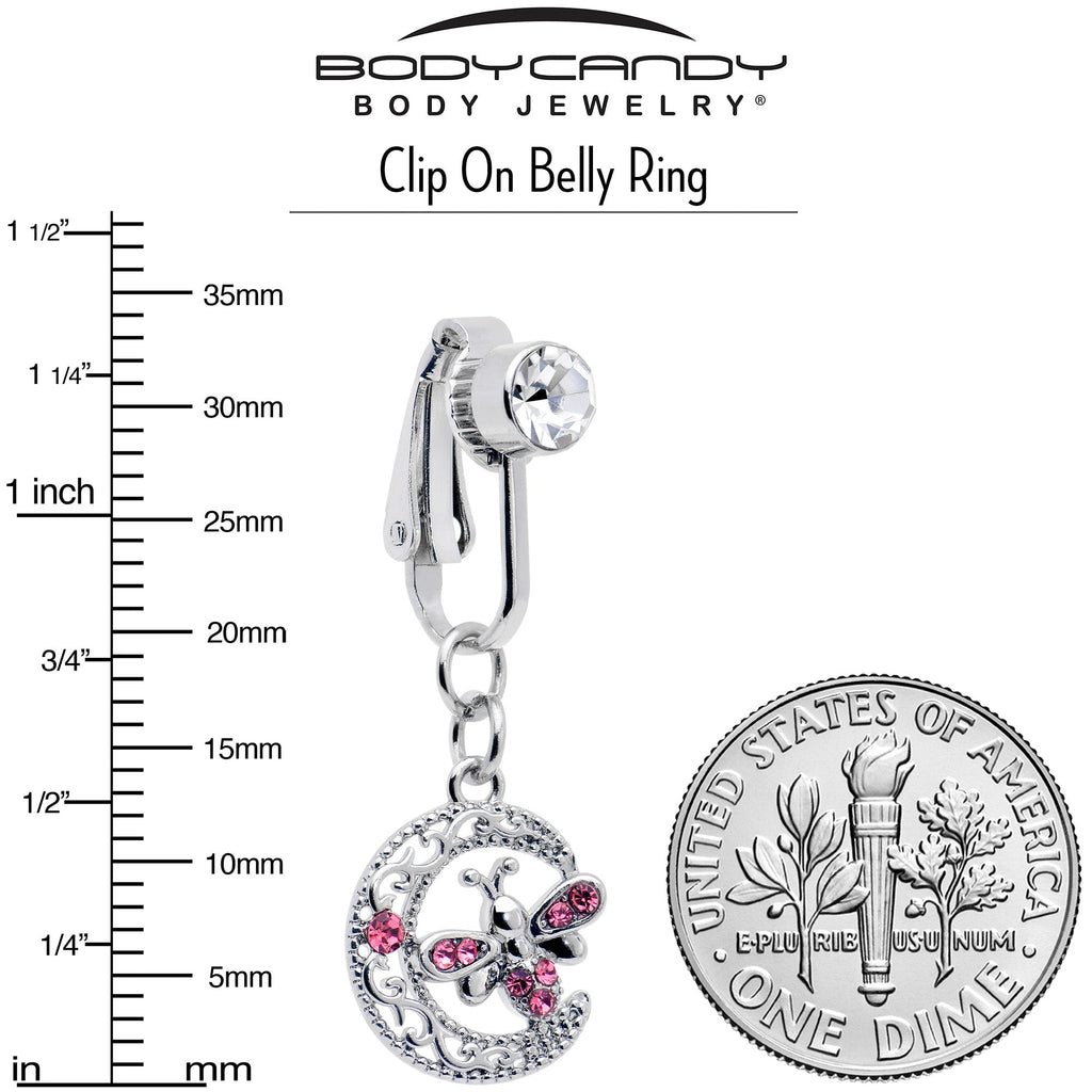 BodyCandy Pink Gem Lunar Dragonfly Fake Clip On Belly Ring — alternative angle