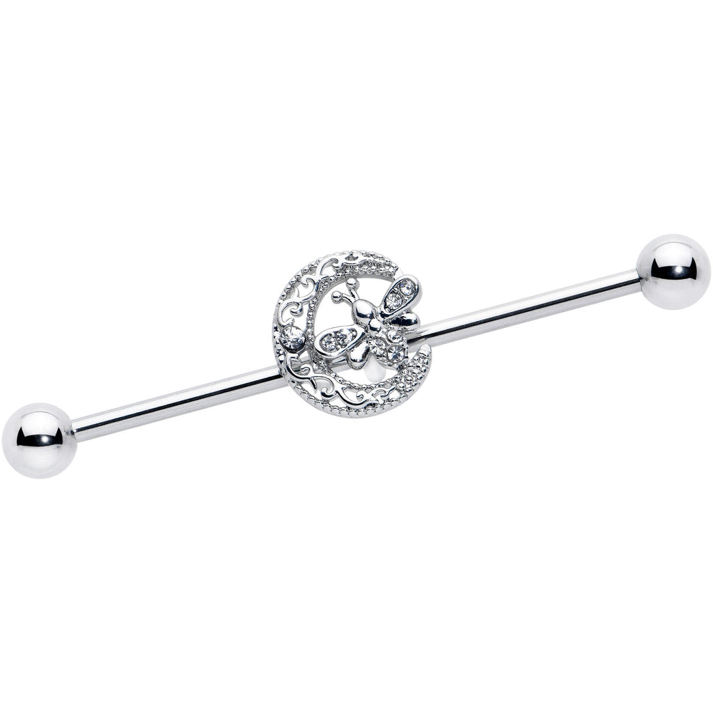 BodyCandy 14G Clear Gem Lunar Dragonfly Industrial Barbell 38mm — main product shot