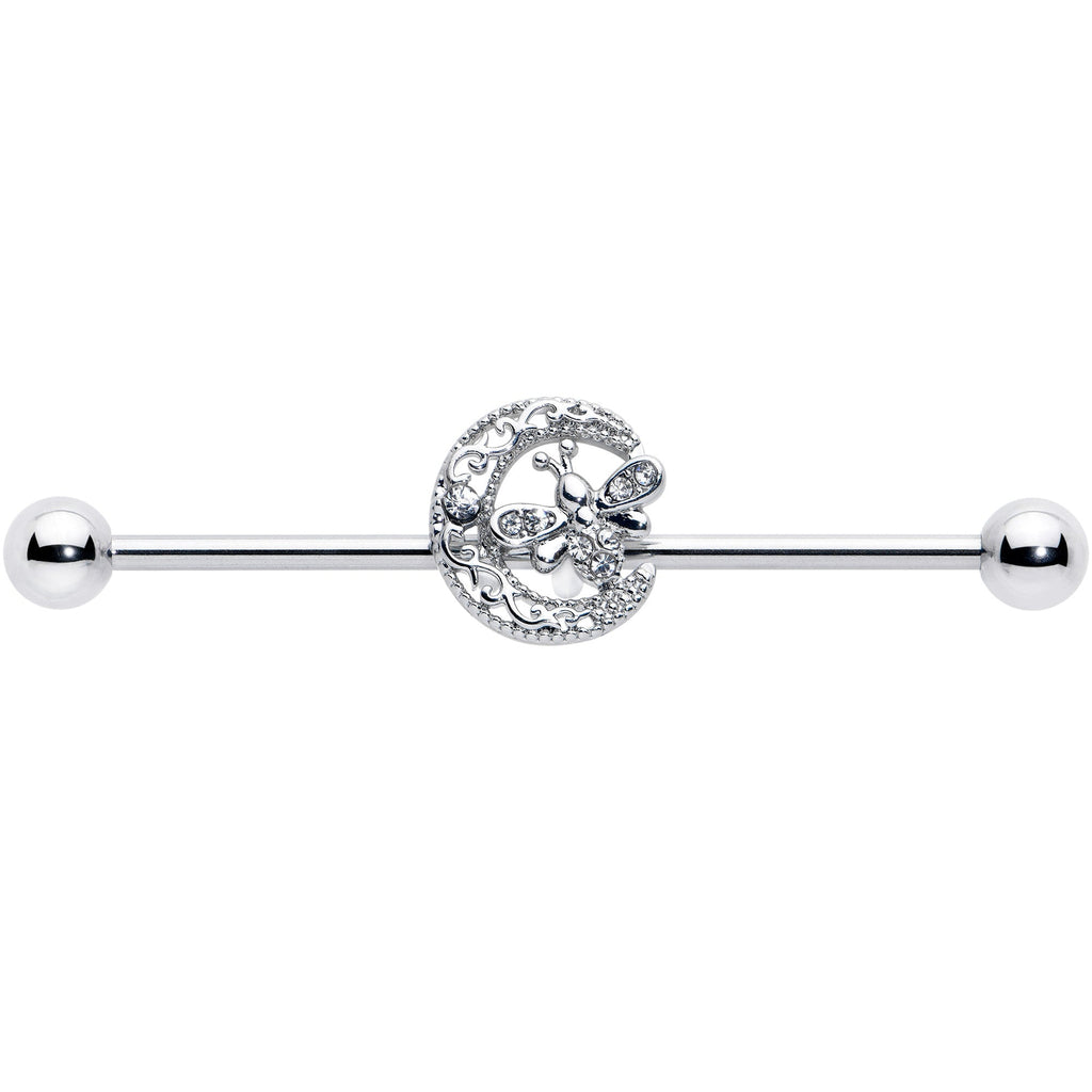 BodyCandy 14G Clear Gem Lunar Dragonfly Industrial Barbell 38mm — detail close-up