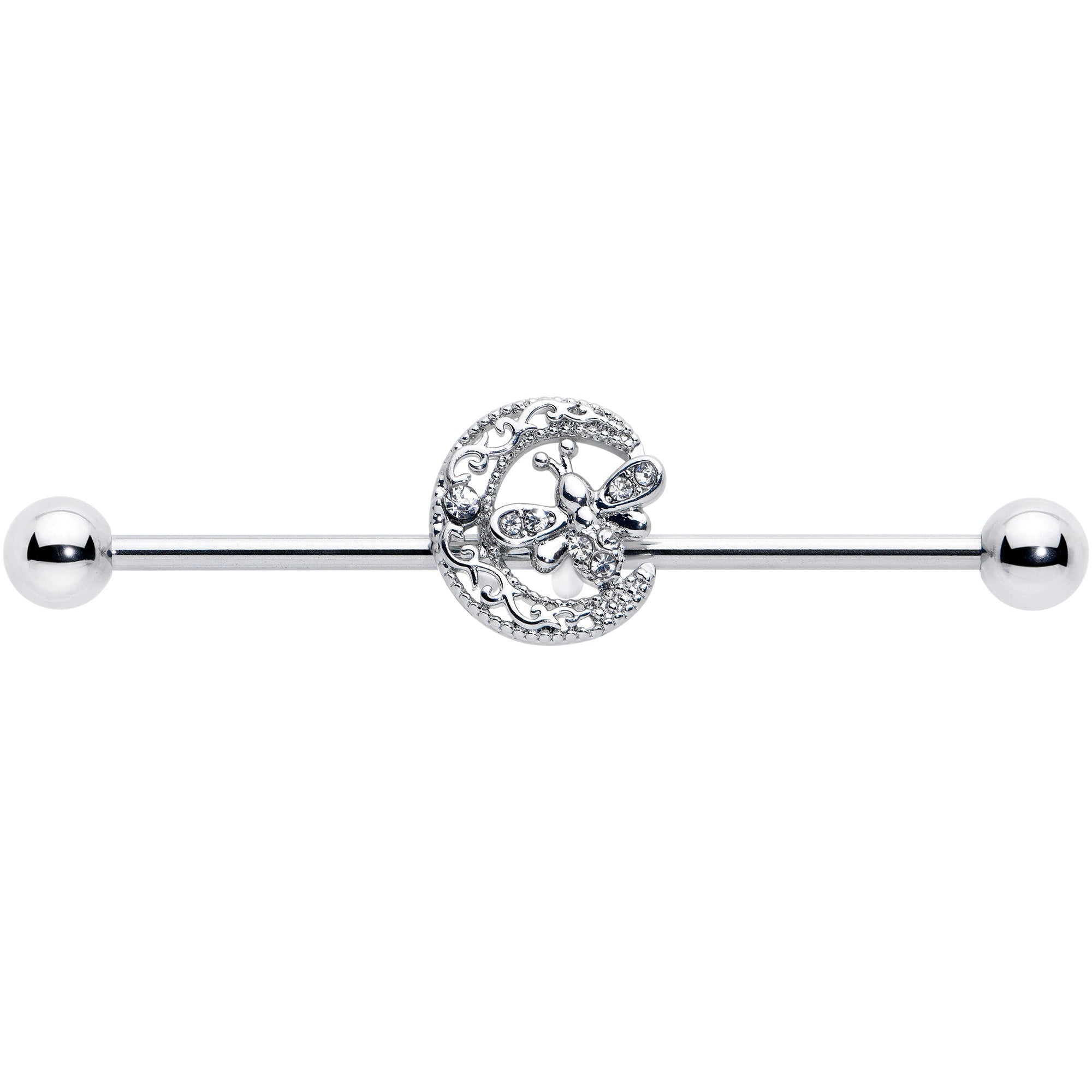 BodyCandy 14G Clear Gem Lunar Dragonfly Industrial Barbell 38mm — detail close-up