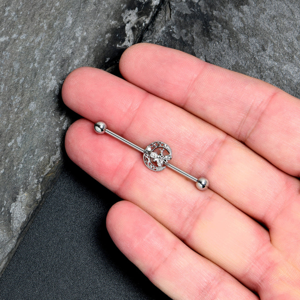 BodyCandy 14G Clear Gem Lunar Dragonfly Industrial Barbell 38mm — lifestyle context