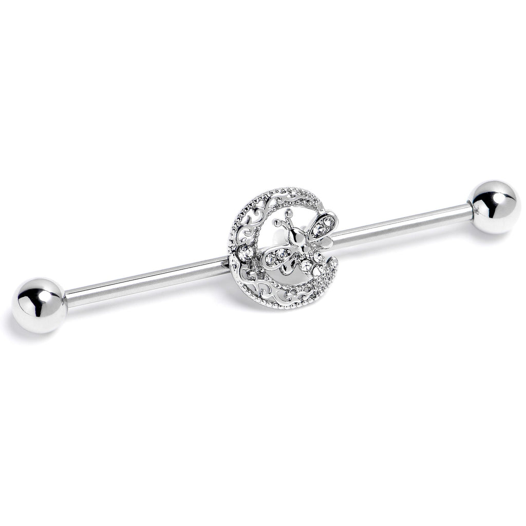 BodyCandy 14G Clear Gem Lunar Dragonfly Industrial Barbell 38mm — side view