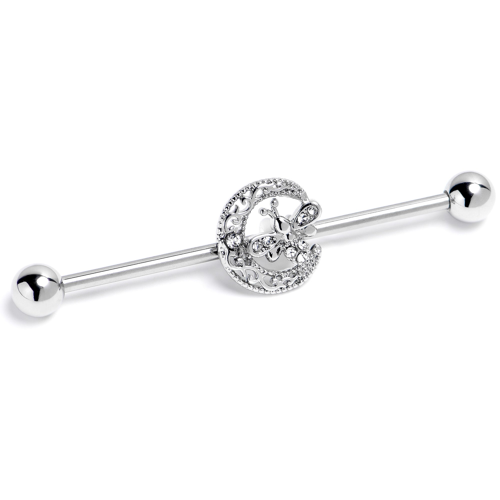 BodyCandy 14G Clear Gem Lunar Dragonfly Industrial Barbell 38mm — side view