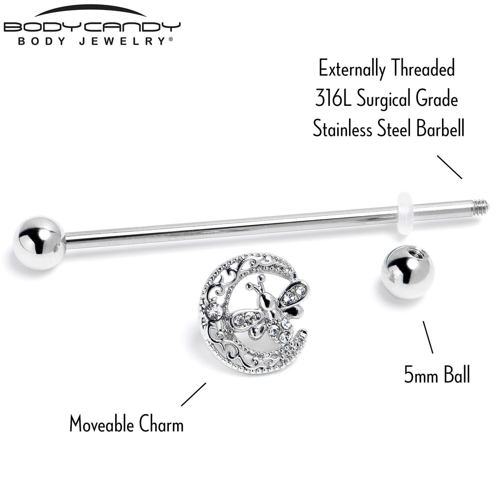 BodyCandy 14G Clear Gem Lunar Dragonfly Industrial Barbell 38mm — back view