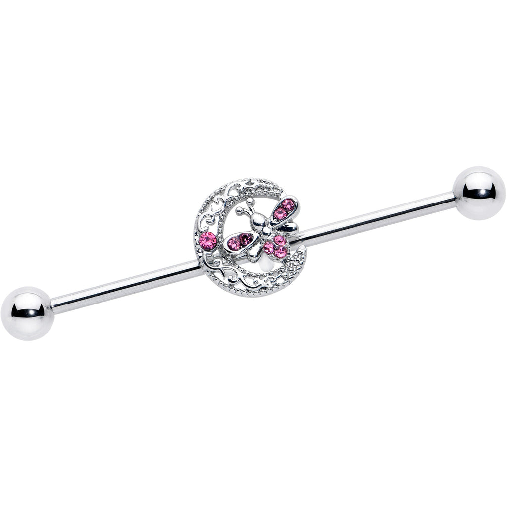 BodyCandy 14G Pink Gem Lunar Dragonfly Industrial Barbell 38mm — main product shot