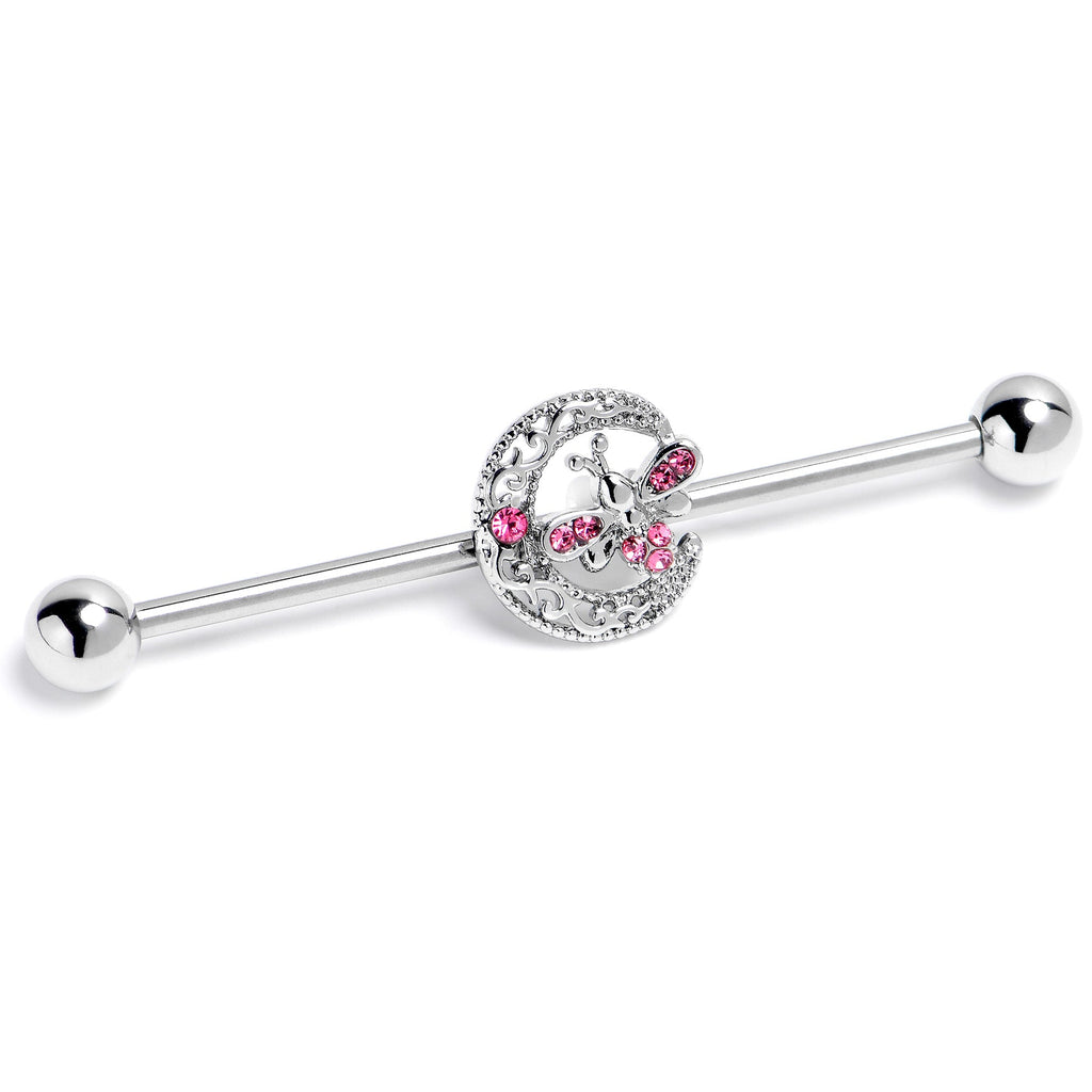BodyCandy 14G Pink Gem Lunar Dragonfly Industrial Barbell 38mm — side view