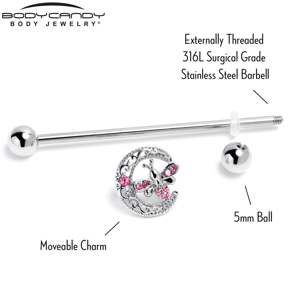 BodyCandy 14G Pink Gem Lunar Dragonfly Industrial Barbell 38mm — back view