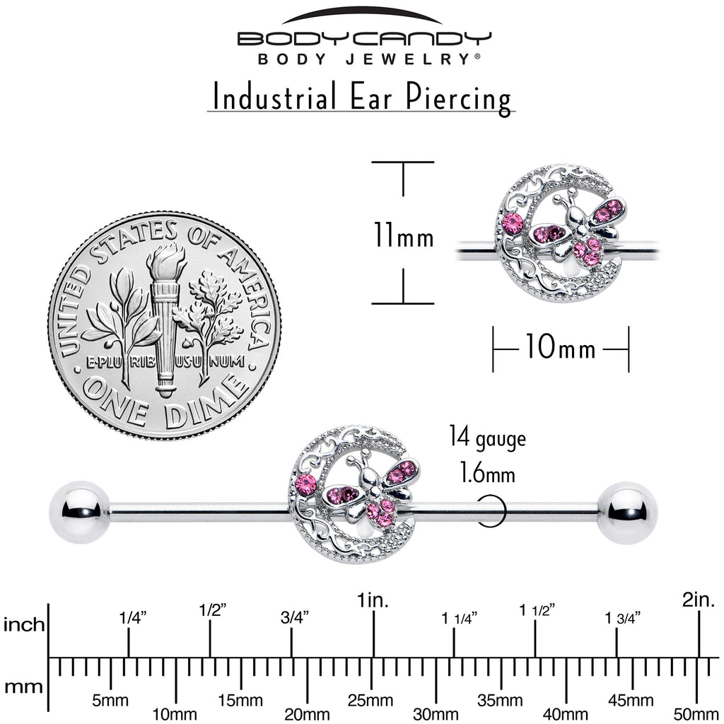 BodyCandy 14G Pink Gem Lunar Dragonfly Industrial Barbell 38mm — alternative angle