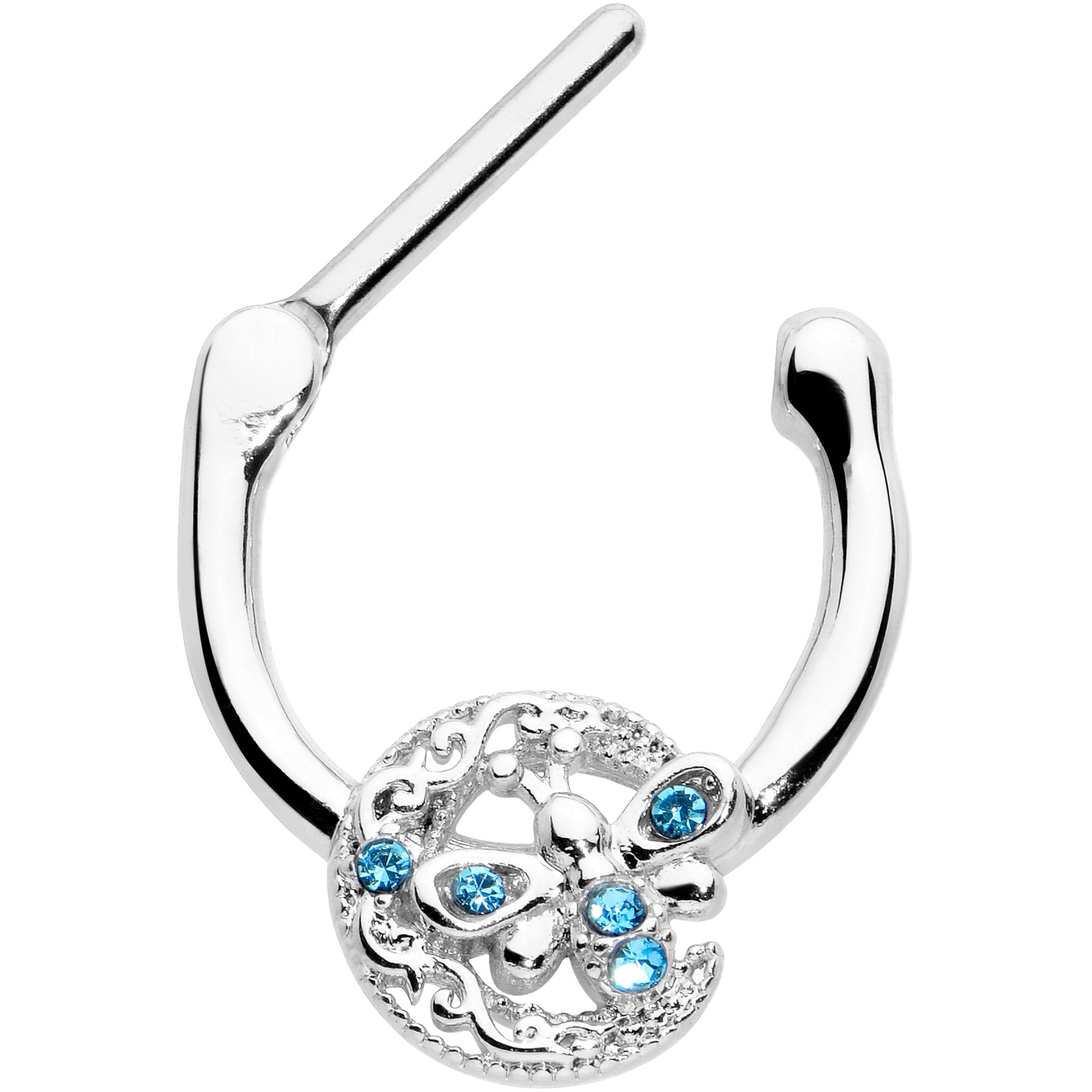 BodyCandy 16G 5/16 Blue Gem Lunar Dragonfly Cartilage Clicker — detail close-up