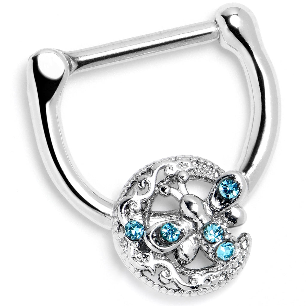 BodyCandy 16G 5/16 Blue Gem Lunar Dragonfly Cartilage Clicker — side view