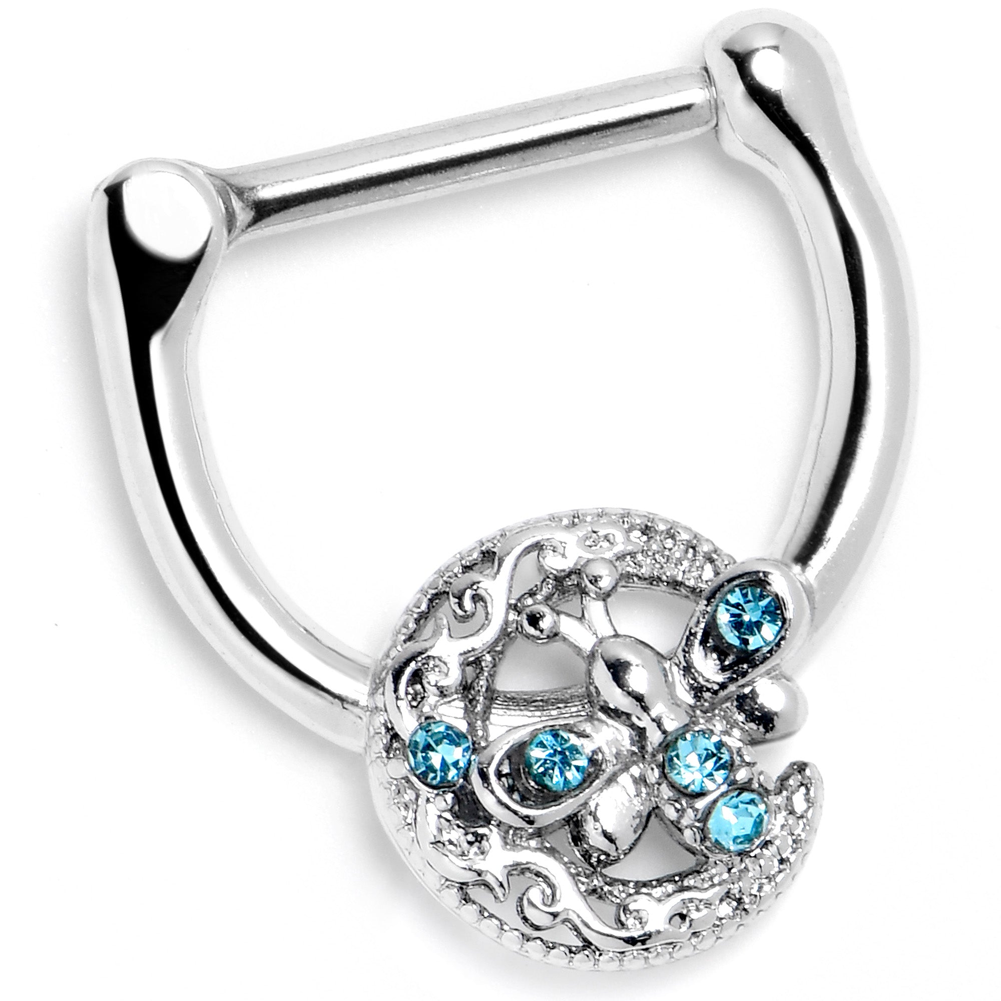 BodyCandy 16G 5/16 Blue Gem Lunar Dragonfly Cartilage Clicker — side view
