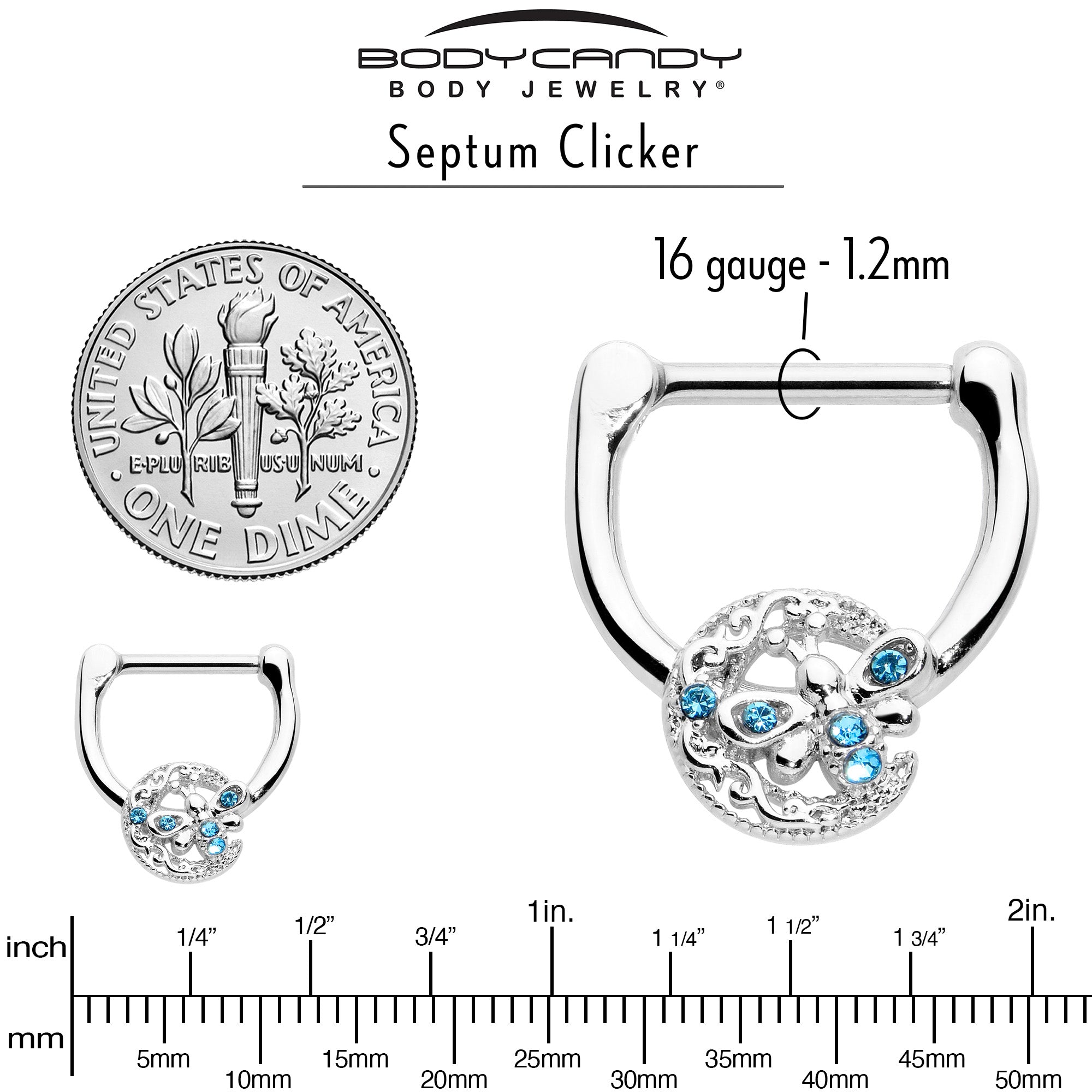BodyCandy 16G 5/16 Blue Gem Lunar Dragonfly Cartilage Clicker — alternative angle