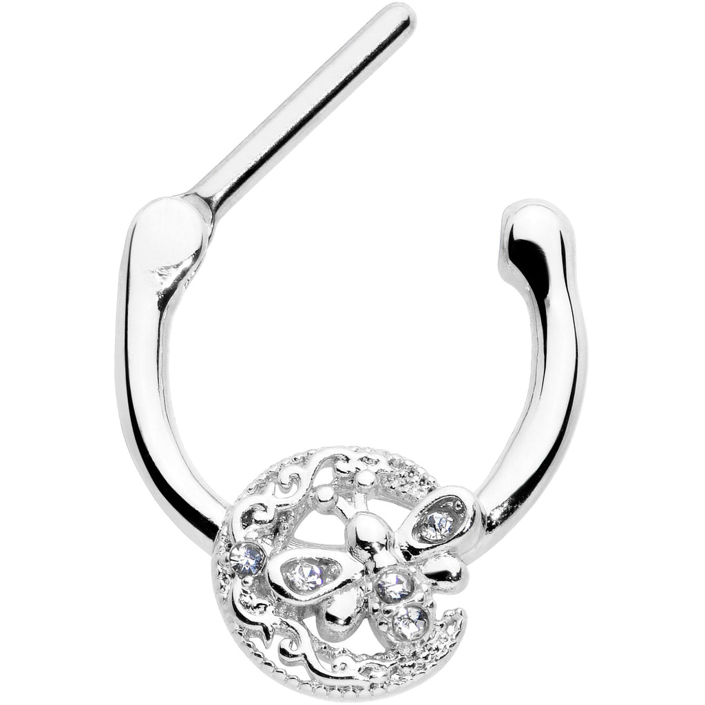BodyCandy 16G 5/16 Clear Gem Lunar Dragonfly Cartilage Clicker — detail close-up